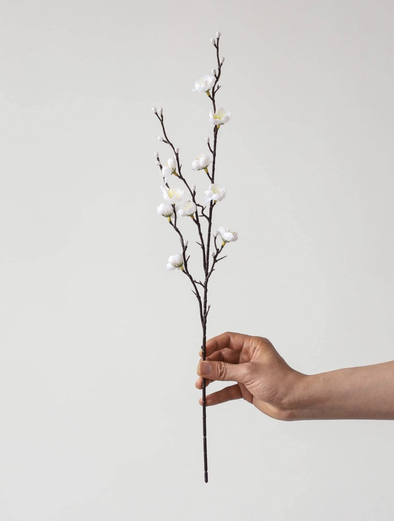 Artificial Flowers White Plum Blossom 21.7'' Fake Wintersweet Long Stem Plastic Flowers - Image 3