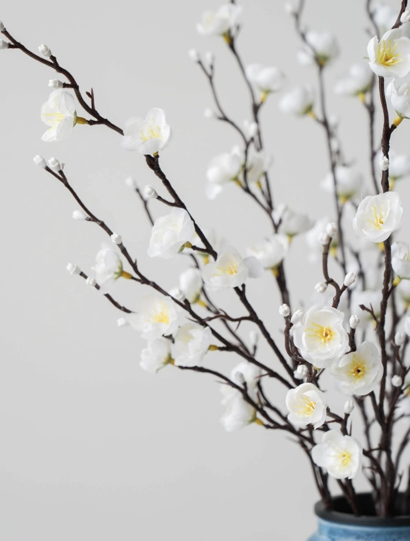 Artificial Flowers White Plum Blossom 21.7'' Fake Wintersweet Long Stem Plastic Flowers - Image 4